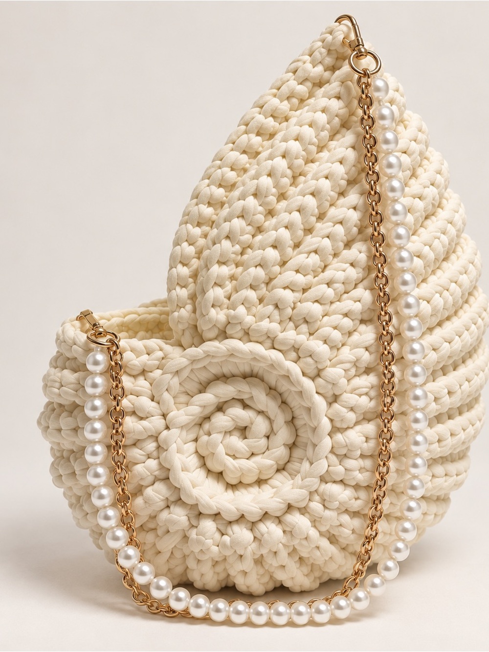 Cream Crochet Pearl-Trim Shoulder Bag